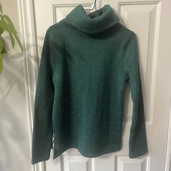 J. Crew Cowl Neck Pullover Turtleneck Sweater Green Herringbone Casual Warm Sm - Picture 5 of 9